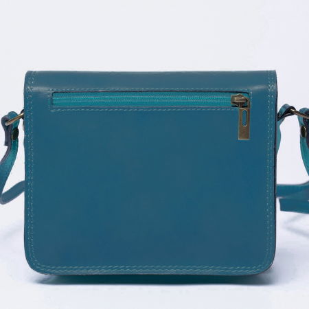 Geanta crossbody din piele naturala, tip postas, turquoise inchis [1]