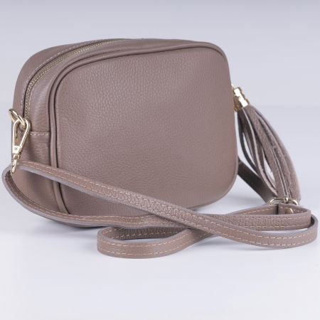 Geanta crossbody fango din piele naturala, cu ciucure din piele [1]