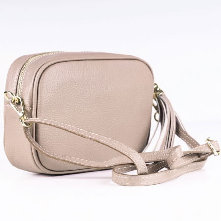 Geanta crossbody bej din piele naturala, cu ciucure din piele [1]