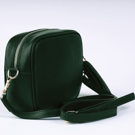 Geanta crossbody verde inchis din piele naturala, cu ciucure din piele [2]