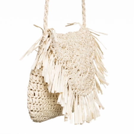 Geanta crossbody mica impletita cu franjuri decorativi pe capac, bej deschis [1]