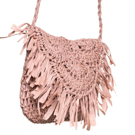 Geanta crossbody mica impletita cu franjuri decorativi pe capac, roz prafuit [1]