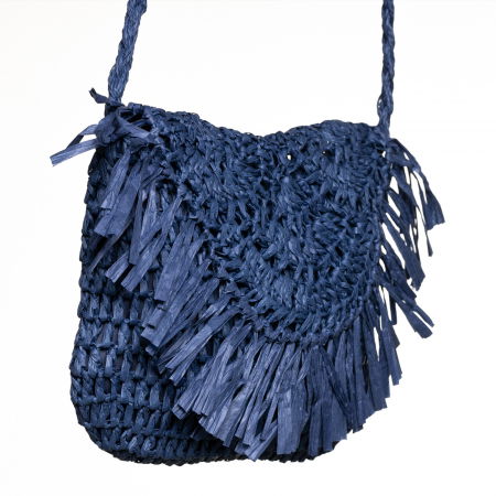 Geanta crossbody mica impletita cu franjuri decorativi pe capac, bleumarin [1]