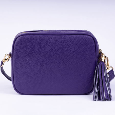 Geanta crossbody mov din piele naturala, cu ciucure din piele [2]