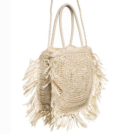 Geanta crossbody patrata mare, impletita cu franjuri mari decorative, bej deschis [1]