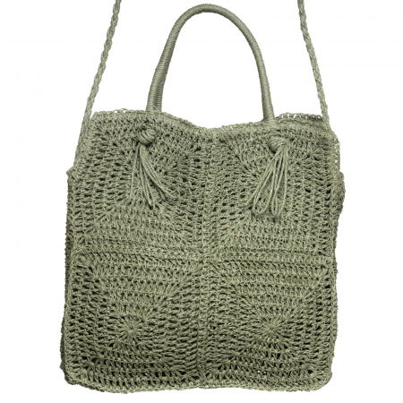 Genti Impletite - Geanta crossbody patrata mare, impletita cu noduri decorative, verde prafuit