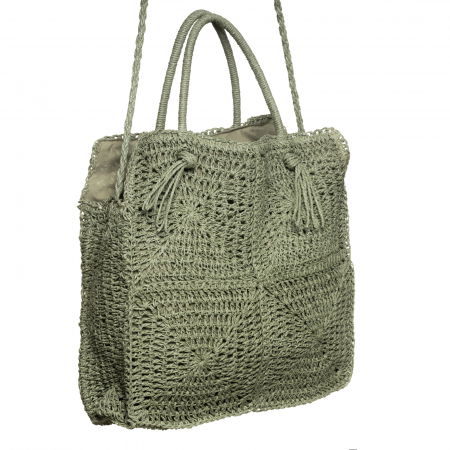 Geanta crossbody patrata mare, impletita cu noduri decorative, verde prafuit [1]