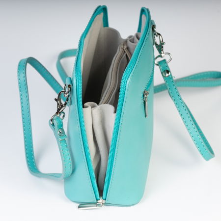 Geanta crossbody, turcoaz deschis, din piele naturala [2]