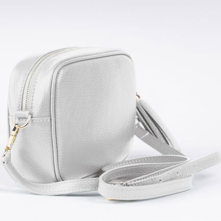 Geanta crossbody alba din piele naturala, cu ciucure din piele [2]