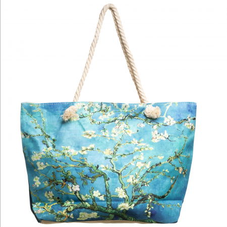 Genți - Geanta de plaja din material textil, cu imprimeu dupa '' Migdal Inflorind" de Van Gogh