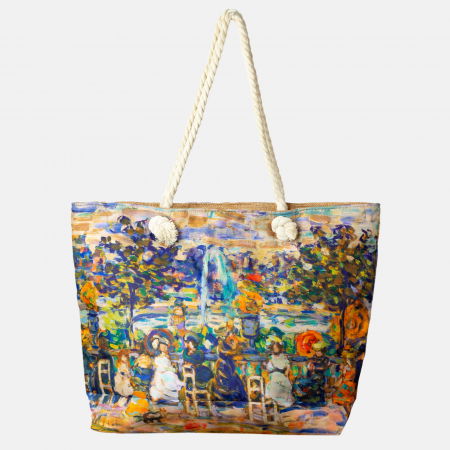 Genți din Material Textil - Geanta de plaja din material textil, cu imprimeu dupa o pictura cu o cafenea