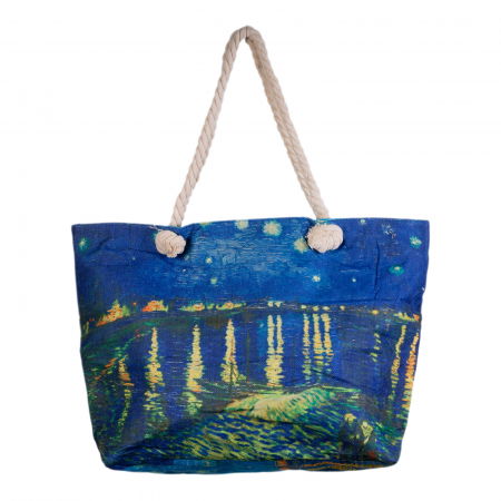 Genți - Geanta de plaja din material textil, cu imprimeu lac luminat noaptea