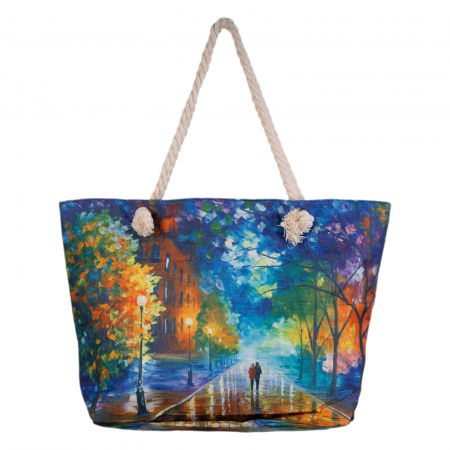 Genți - Geanta de plaja din material textil, cu imprimeu nocturn