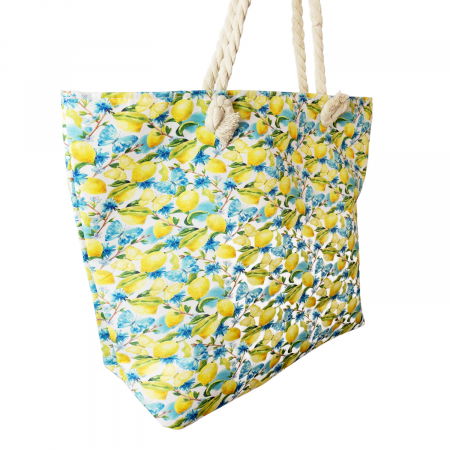 Geanta de plaja din material textil, cu model mediteranean cu lamai si fluturi [1]
