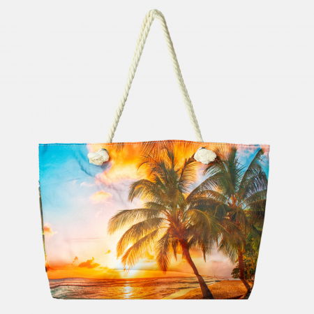 Genți - Geanta de plaja din material textil, cu peisaj tropical