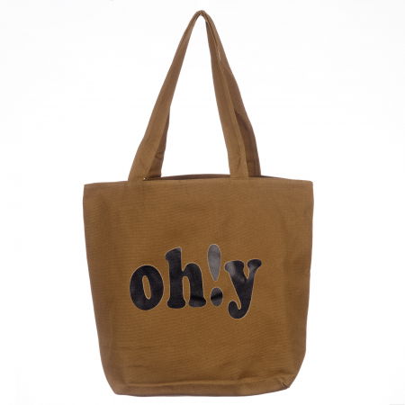 Genți - Geanta de umar din bumbac cu fermoar si imprimeu Oh!Y, camel