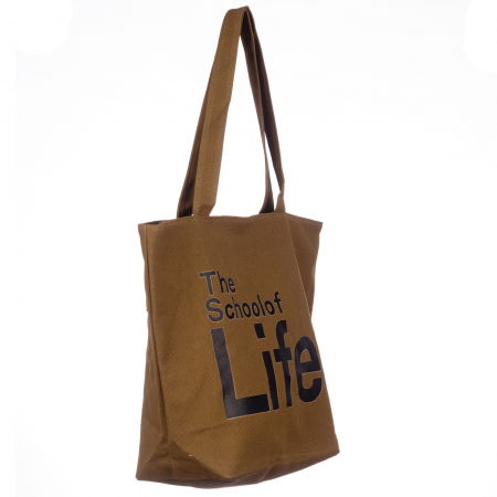 Geanta de umar din bumbac cu fermoar si imprimeu School of Life, camel [1]