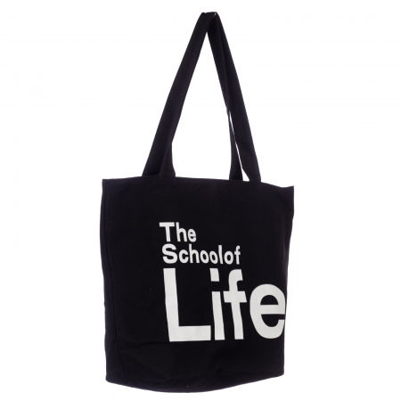 Geanta de umar din bumbac cu fermoar si imprimeu School of Life, neagra [1]