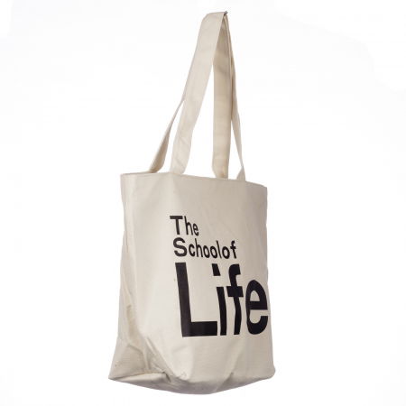 Geanta de umar din bumbac cu fermoar si imprimeu School of Life, alba [1]