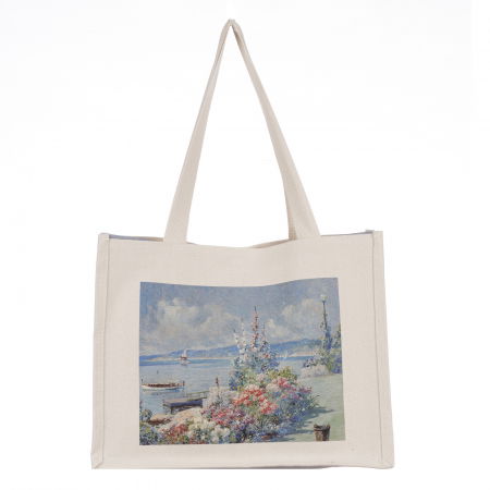 Geanta de umar din material textil cu imprimeu inspirat din o pictura cu primavara pe malul lacului [1]