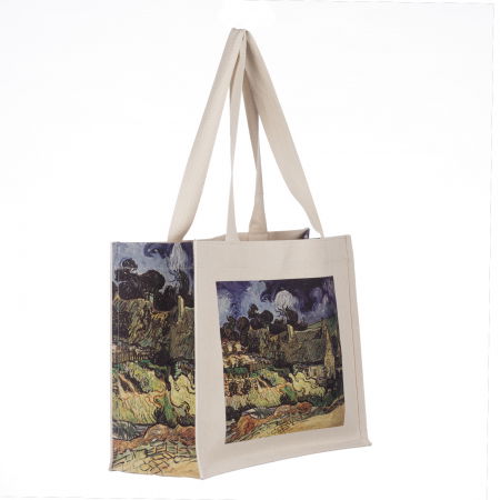 Genți - Geanta de umar din material textil cu imprimeu inspirat dintr-o pictura cu un peisaj rural si cer innorat