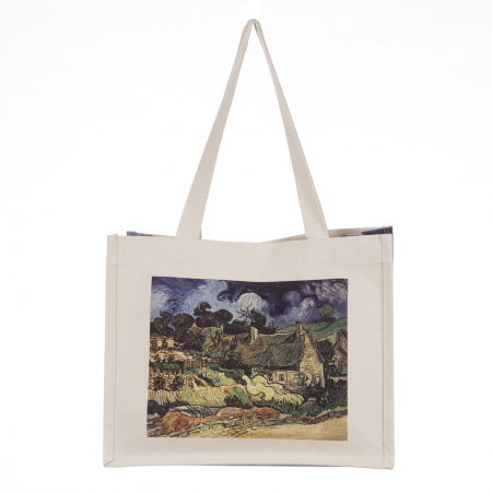 Geanta de umar din material textil cu imprimeu inspirat dintr-o pictura cu un peisaj rural si cer innorat [1]