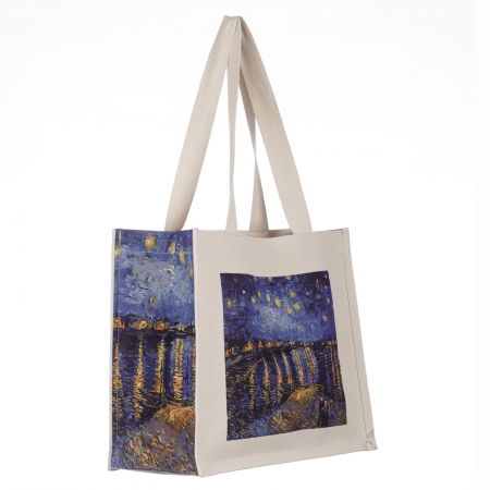 Geanta de umar din material textil cu imprimeu inspirat din pictura Noapte Instelata deasupra Rhonului a lui Van Gogh [1]