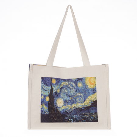 Genți - Geanta de umar din material textil cu imprimeu inspirat din pictura Noapte Instelata  a lui Van Gogh