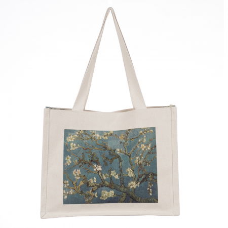 Genți din Material Textil - Geanta de umar din material textil cu imprimeu inspirat din pictura Migdal Inflorind a lui Van Gogh