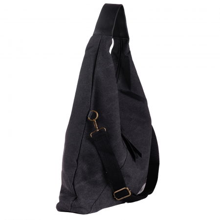 Geanta de umar din material textil si cu bareta crossbody, neagra [2]