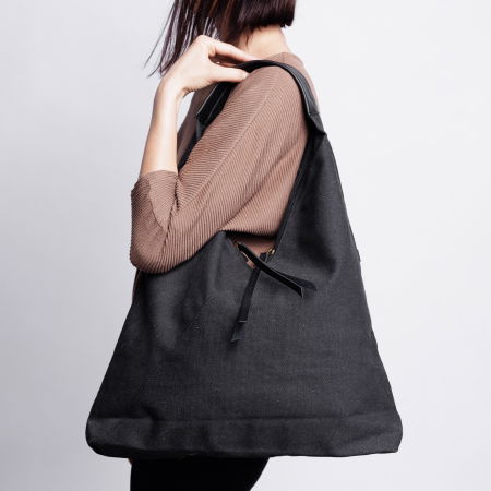 Geanta de umar din material textil si cu bareta crossbody, neagra [3]