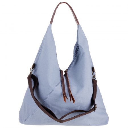 Genți din Material Textil - Geanta de umar din material textil si cu bareta crossbody, bleu