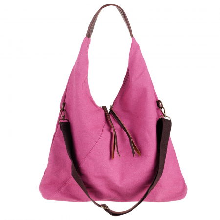 Genți din Material Textil - Geanta de umar din material textil si cu bareta crossbody, fucsia