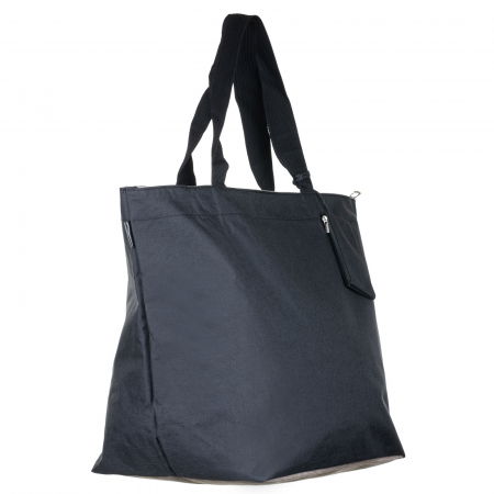 Genți din Material Textil - Geanta shopper multifunctionala medie din material textil panzat, negru
