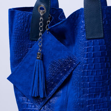 Geanta shopper din piele intoarsa naturala, albastru electric [2]