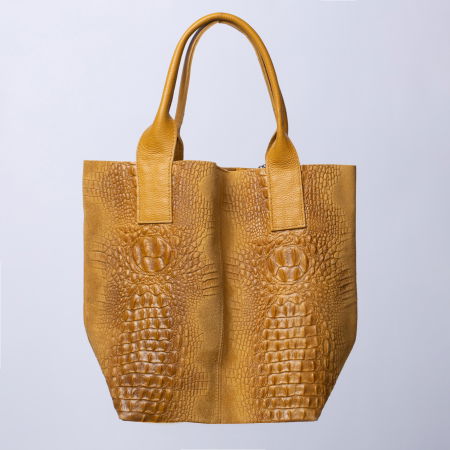 Geanta shopper din piele intoarsa naturala, galben mustar [1]