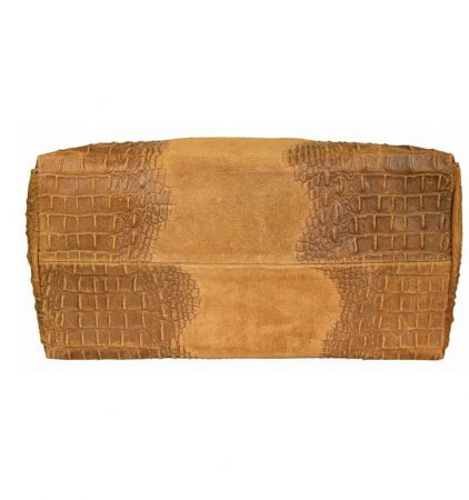 Geanta din piele naturala cu aspect de piele de crocodil, camel [3]