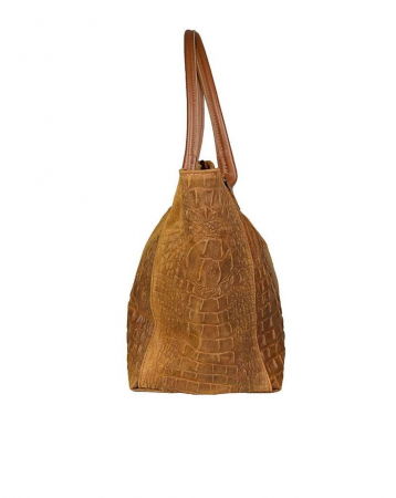 Geanta din piele naturala cu aspect de piele de crocodil, camel [2]