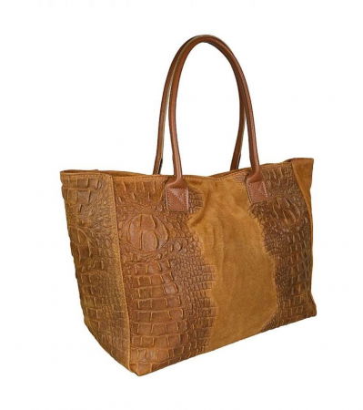 Geanta din piele naturala cu aspect de piele de crocodil, camel [1]