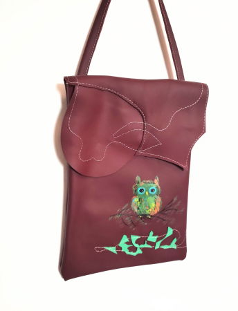 Genți si Plicuri Handmade - Geanta  din piele naturala ,cu bufnita pictata