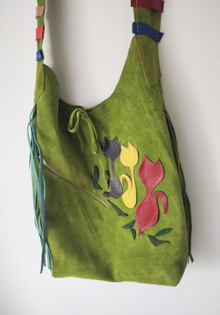 Geantă  hobo din piele naturala olive ,cu pisicuțe [1]