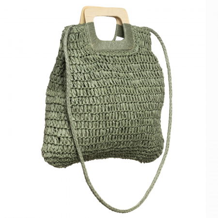 Geanta impletita crossbody, cu manere late din lemn, verde prafuit [1]
