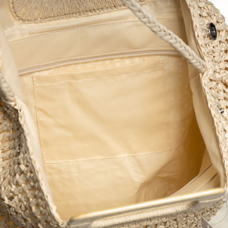 Geanta impletita crossbody, cu manere late din lemn, roz prafuit [2]