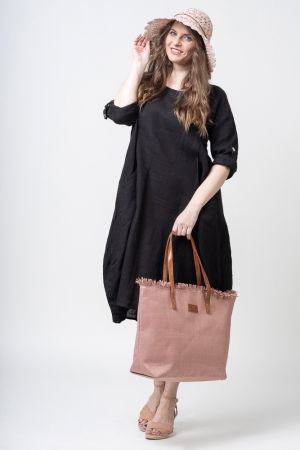 Geanta impletita cu franjuri in partea de sus, roz pudra [4]