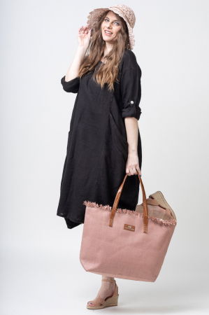 Geanta impletita cu franjuri in partea de sus, roz pudra [5]