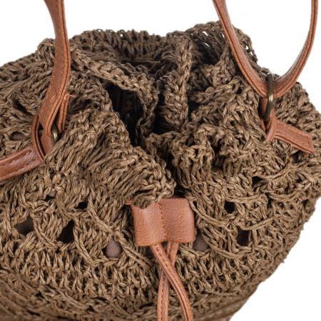 Geanta impletita stil saculet cu fund circular, maron [2]