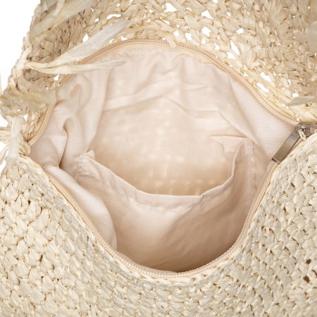 Geanta crossbody mica impletita cu franjuri decorativi pe capac, bej inchis [2]