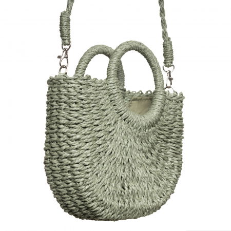 Geanta mica impletita crossbody, circulara cu manere rotunde, verde prafuit [1]