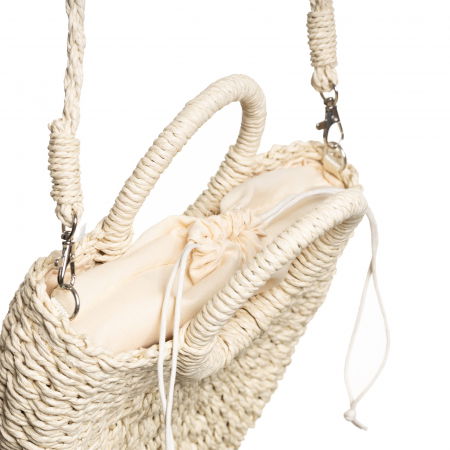 Geanta mica impletita crossbody, circulara cu manere rotunde, bej inchis [5]