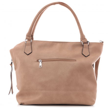 Geanta bej de umar cu un fermoar oblic pe fata, din piele ecologica [1]